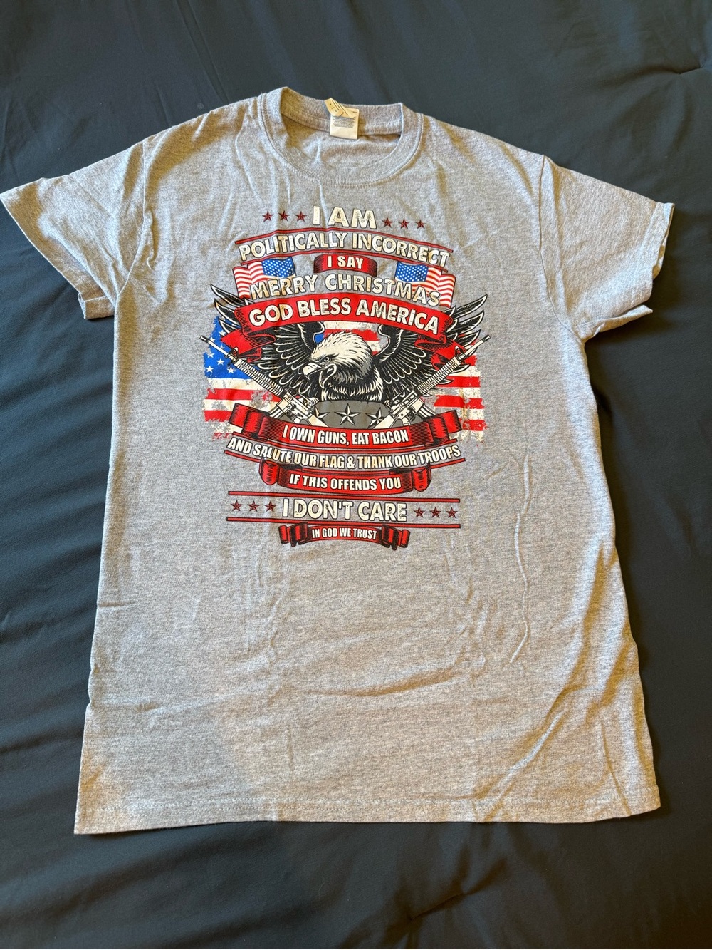 Men's Gray Graphic T-Shirt - Patriotic Eagle "God Bless America"